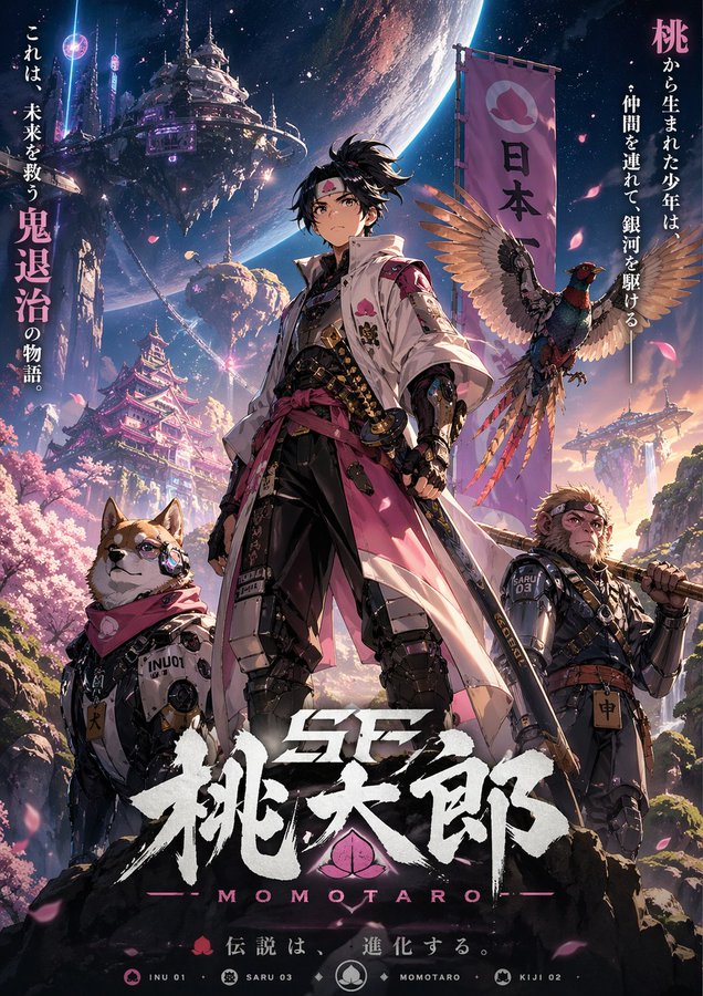 Sci-Fi Momotaro Key Visual — AI Illustration Prompt