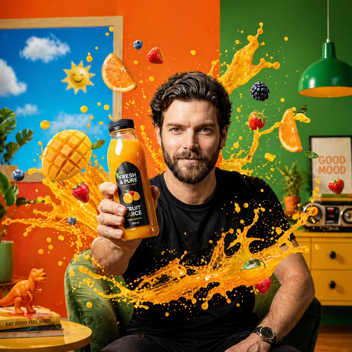 Vibrant Fruit Splash Juice Ad — Sora 2 Prompt