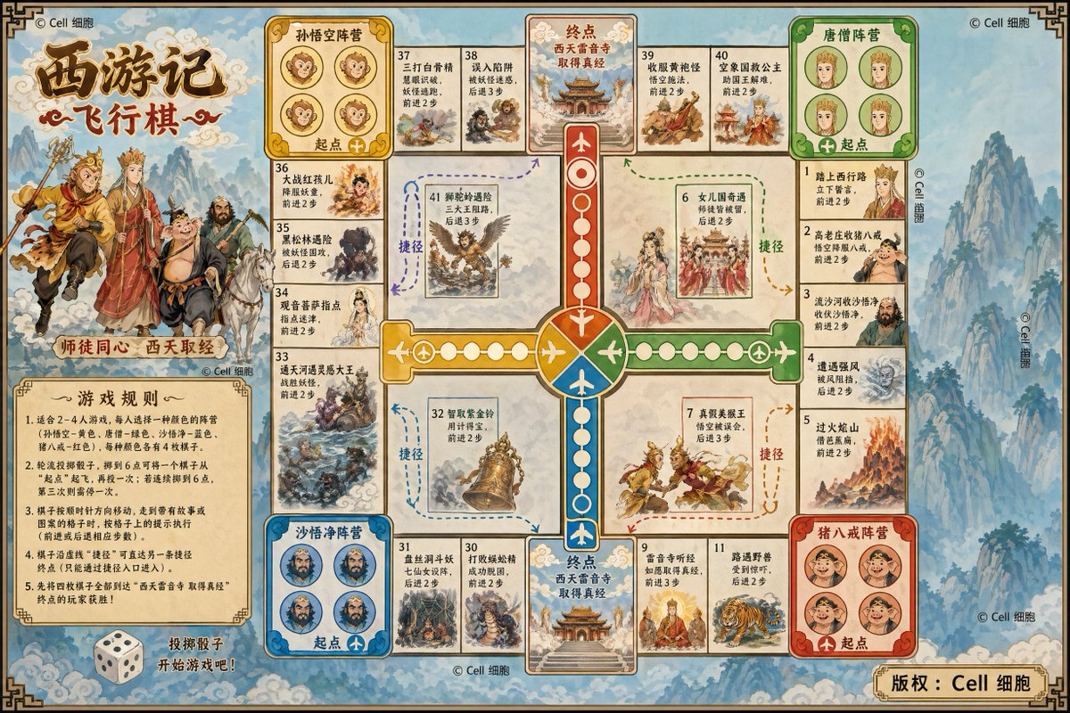 Journey to the West Flying Chess Board — Sora 2 Prompt