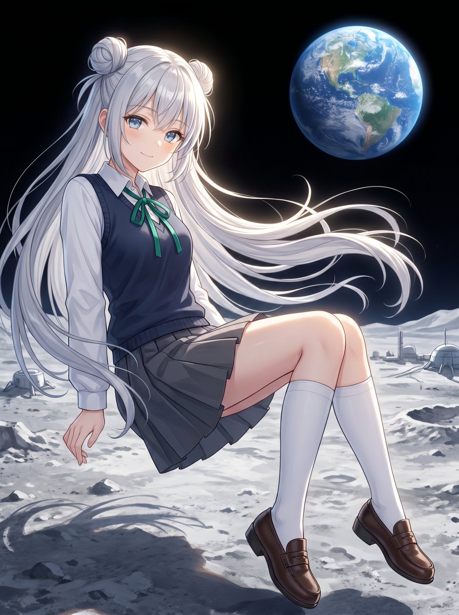 Anime Schoolgirl Floating on the Moon — Sora 2 Prompt