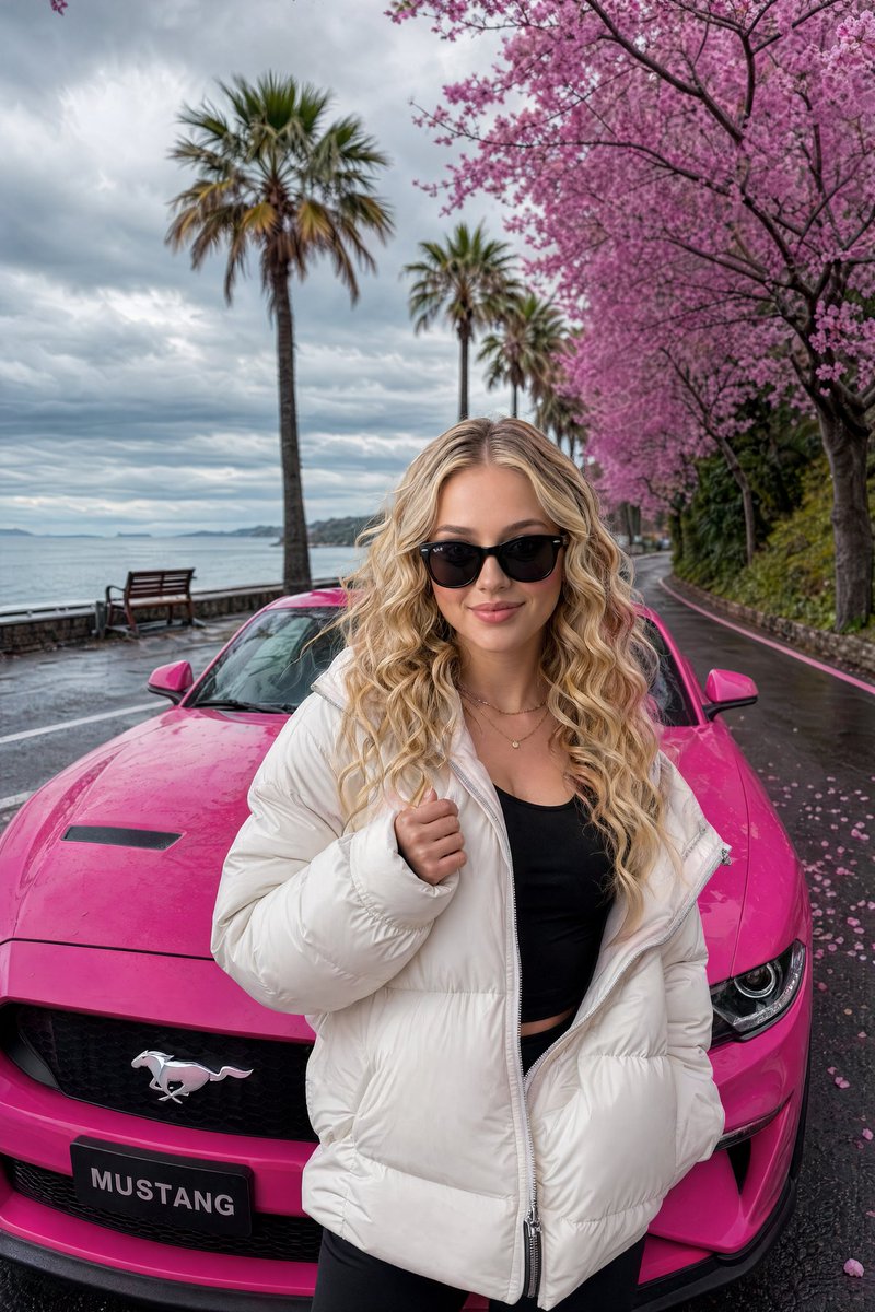 Pink Mustang & Cherry Blossoms — Luxury Lifestyle Prompt