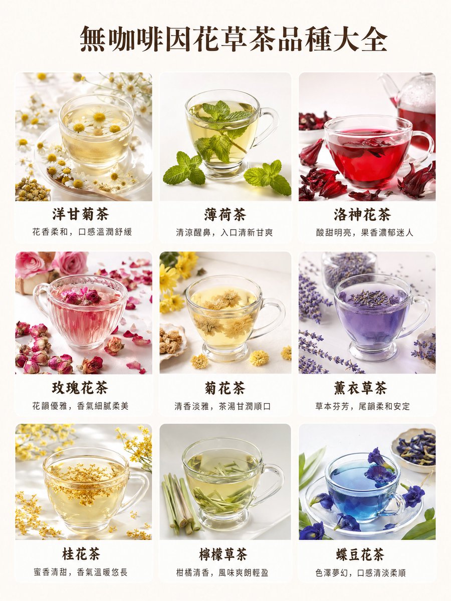 Caffeine-Free Herbal Tea Guide — 9-Variety Infographic Prompt