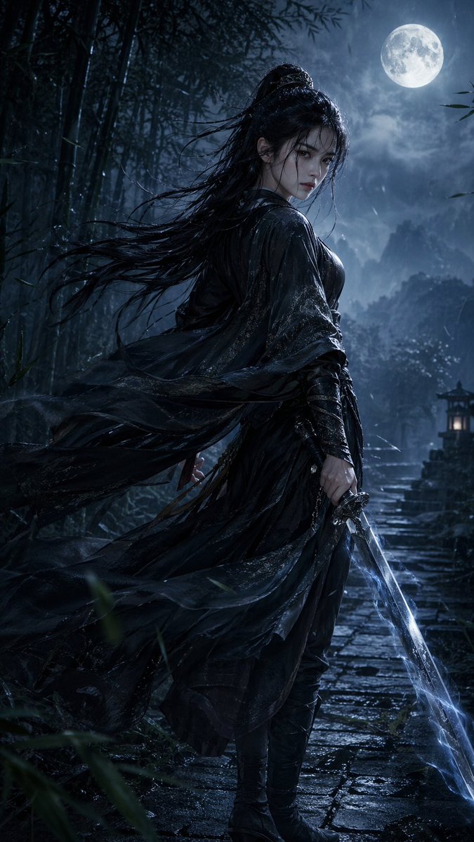 Vertical Wuxia Swordswoman — Sora 2 Prompt