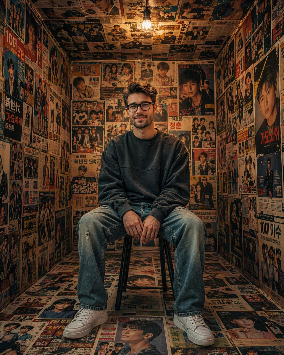 Vintage Korean Magazine Room Portrait — Sora 2 Prompt