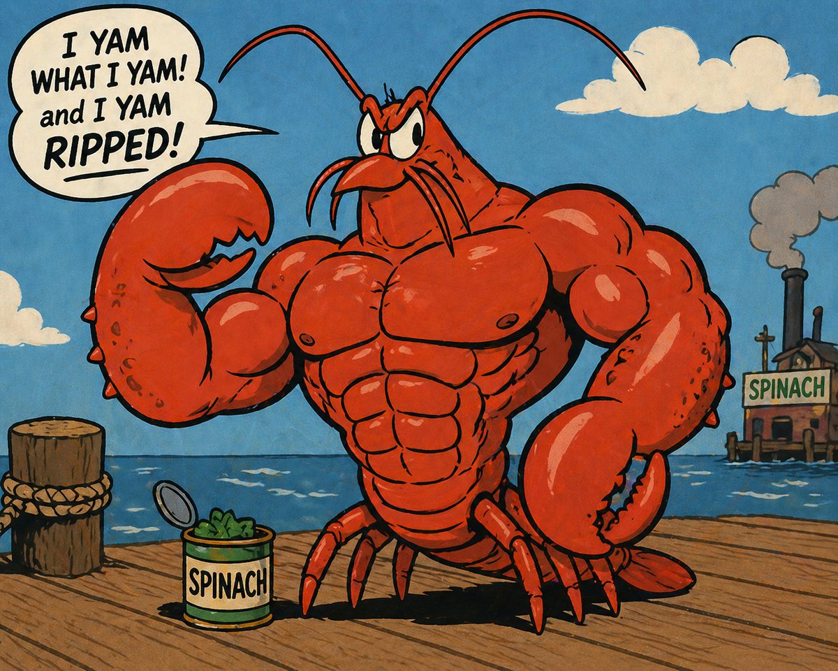 Muscular Lobster Spinach Comic — Retro Cartoon Prompt