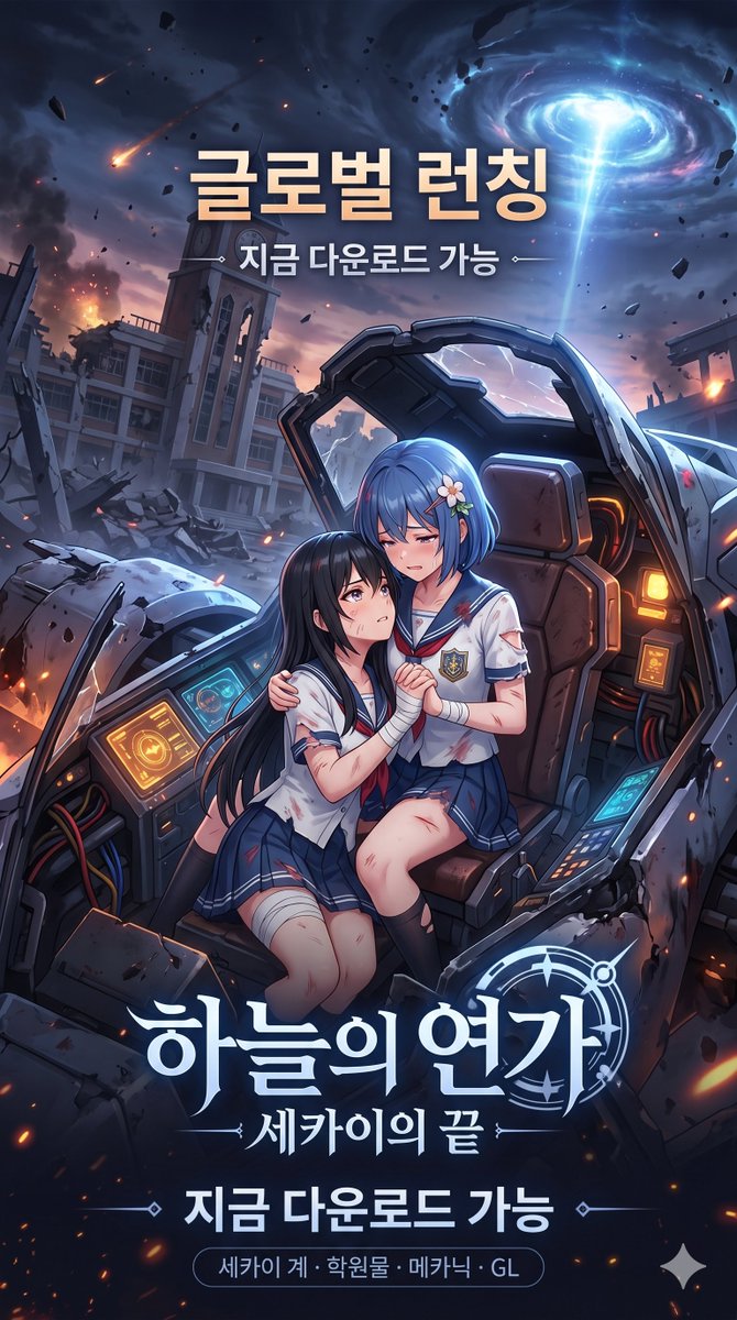 Anime Sci-Fi Game Launch Poster — Dramatic Dusk Scene