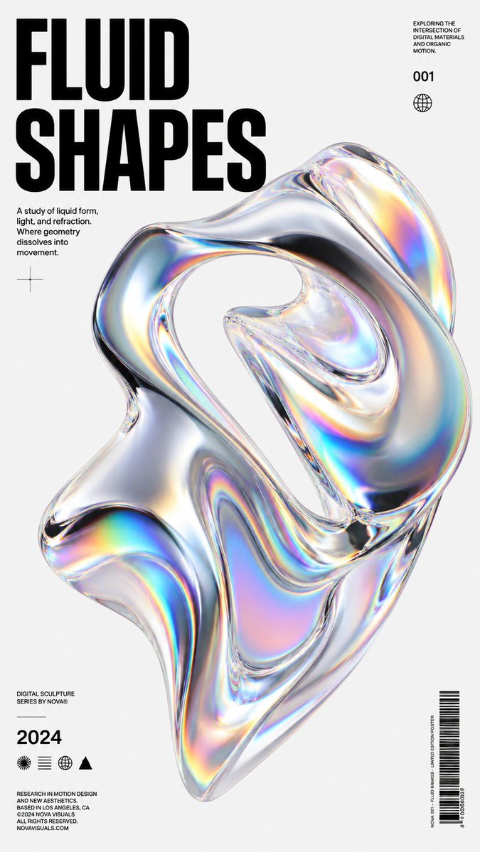 Iridescent Fluid Glass Sculpture — Minimalist 3D Poster Prompt
