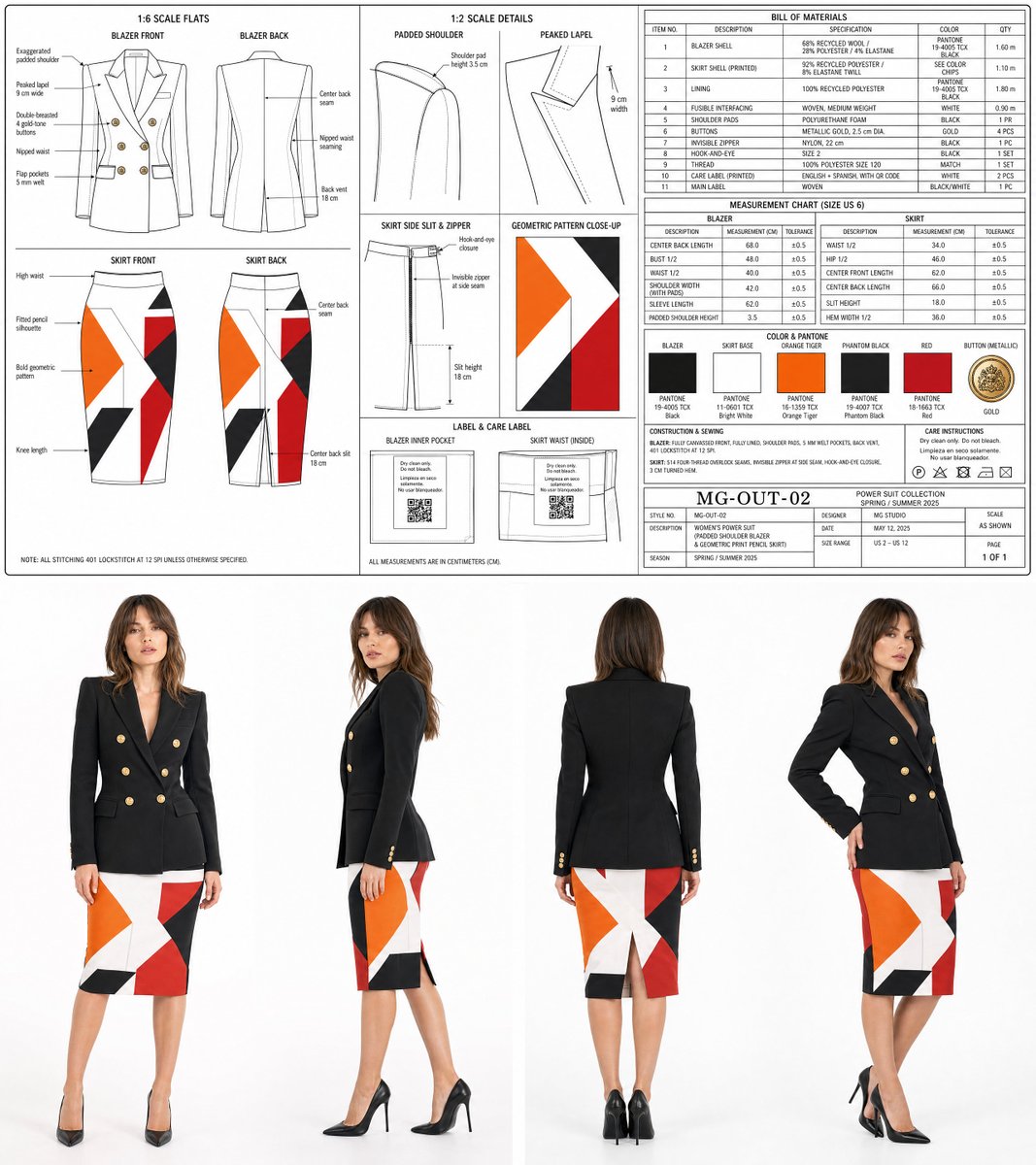 Power Suit Tech Pack & Fashion Catalog Prompt