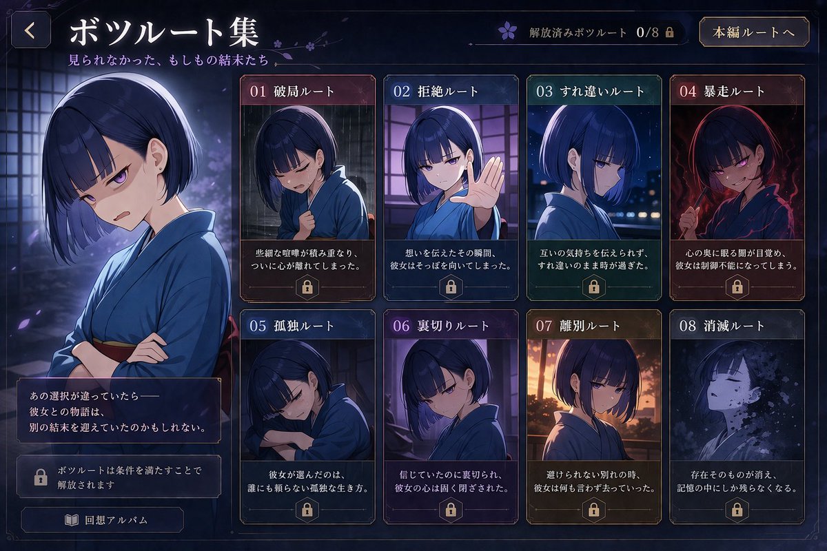 Visual Novel Abandoned Route UI — Sora 2 Prompt