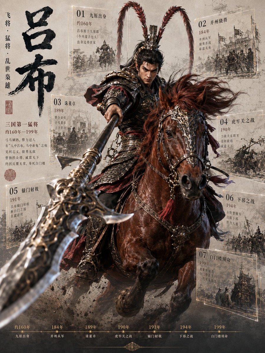 Chinese General Lü Bu — Cinematic Infographic Poster Prompt