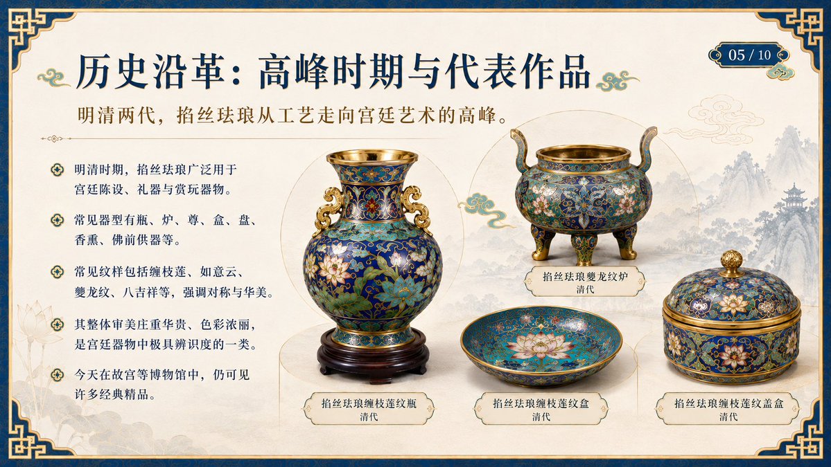 Museum-Style Chinese Cloisonné Art Slide — Sora 2 Prompt