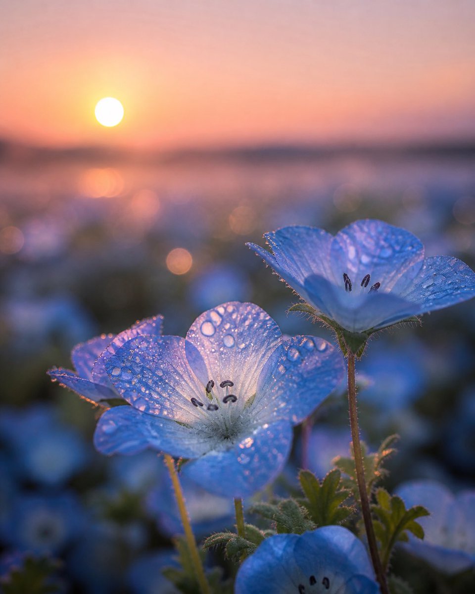 Dewy Blue Butterfly Flower Macro — Dawn Close-Up Sora 2 Prompt