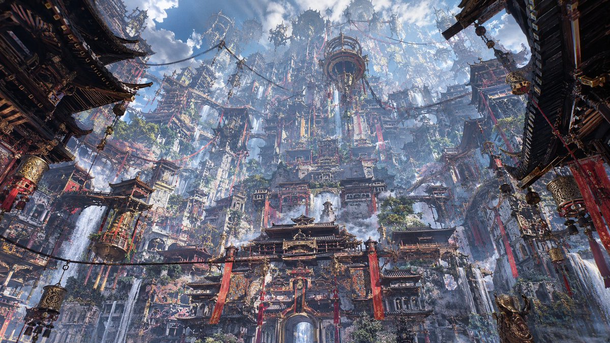 Maximalist Sky Temple City — Sora 2 Prompt