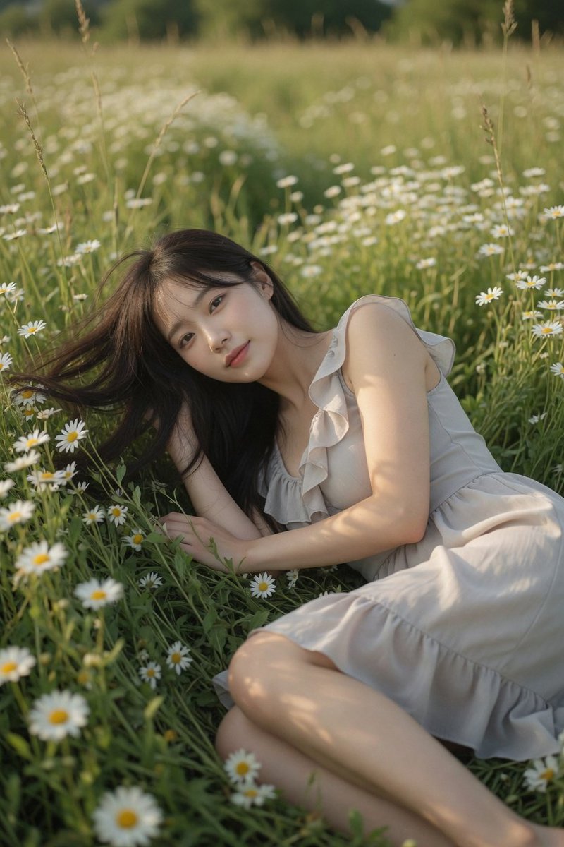 Golden Hour Portrait in Daisy Meadow — Sora 2 Prompt