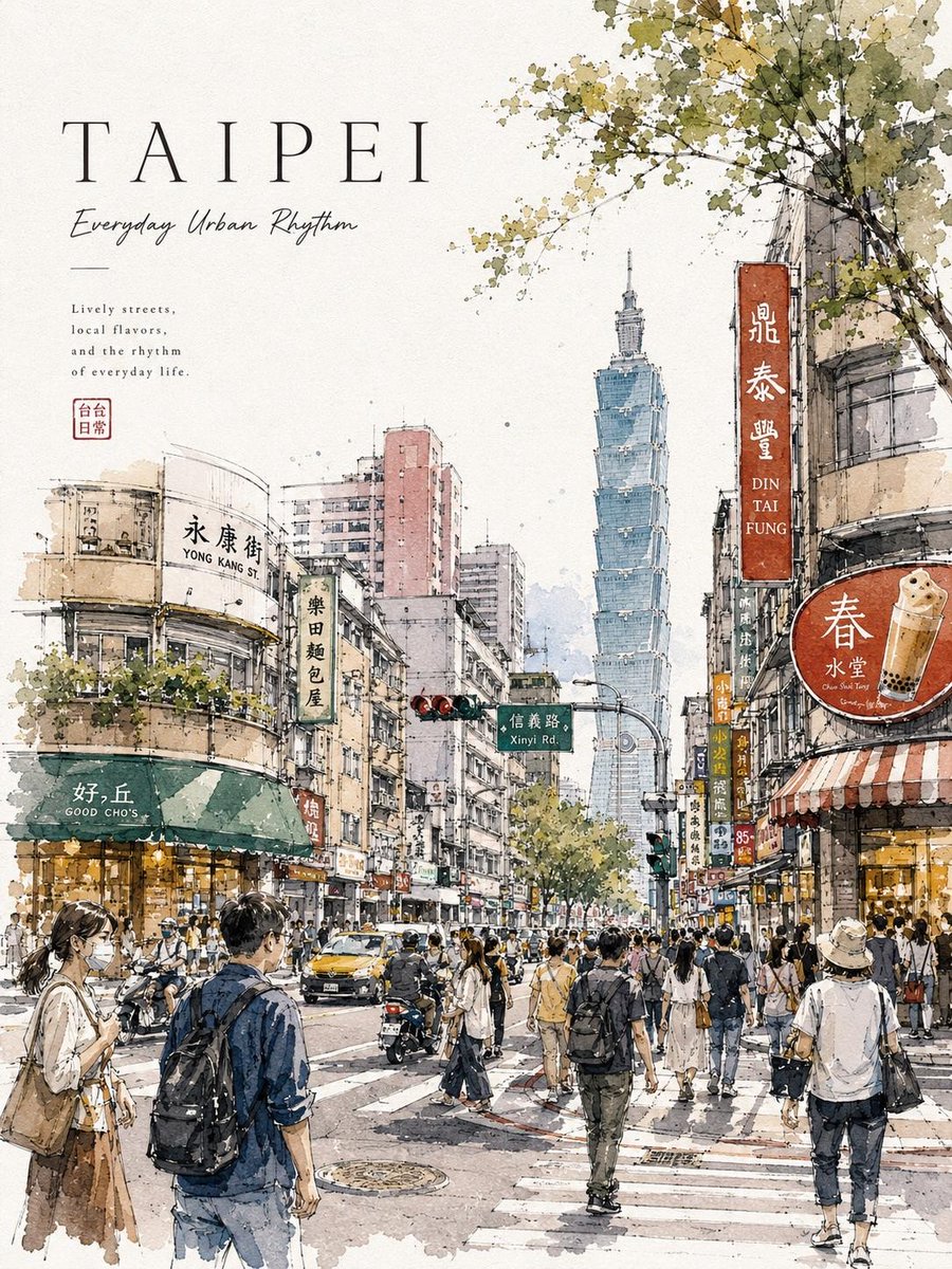 Watercolor City Street Poster — AI Travel Art Prompt