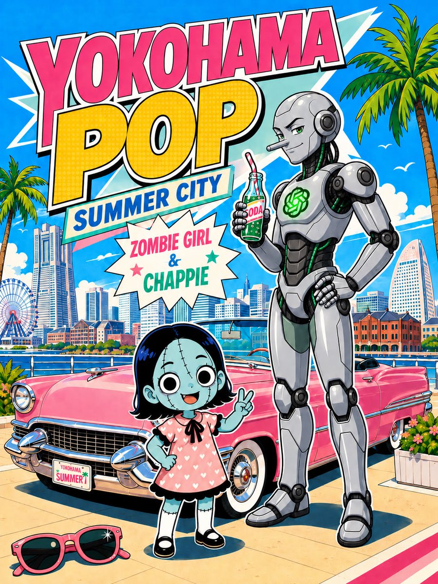 Yokohama Pop Summer Poster — Retro Anime Style Sora 2 Prompt
