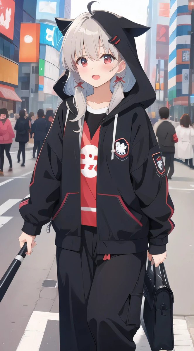 Anime Urban Portrait with Cat-Ear Hoodie — Sora 2 Prompt