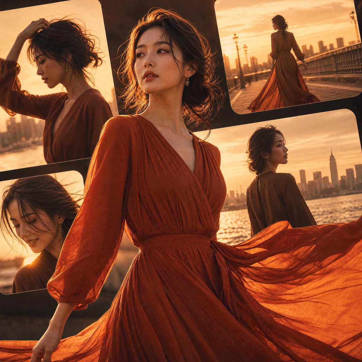Golden Hour Fashion Collage — Sora 2 Prompt