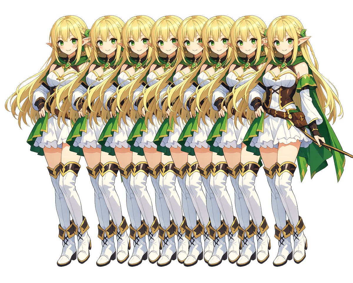 Overlapping Elf Warrior Sticker Sheet — 8-Repeated Fantasy Pose