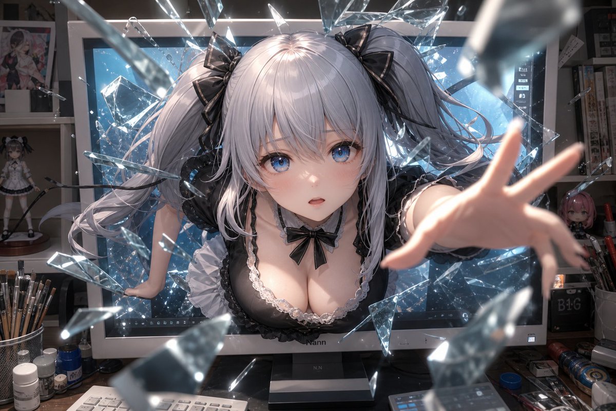 Anime Girl Breaking Through Screen — Cinematic Wallpaper Prompt