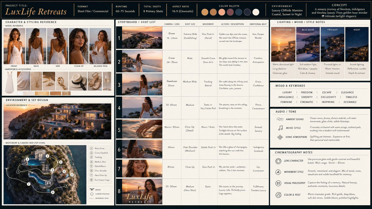 Luxury Sunset Villa Storyboard — Cinematic Prompt