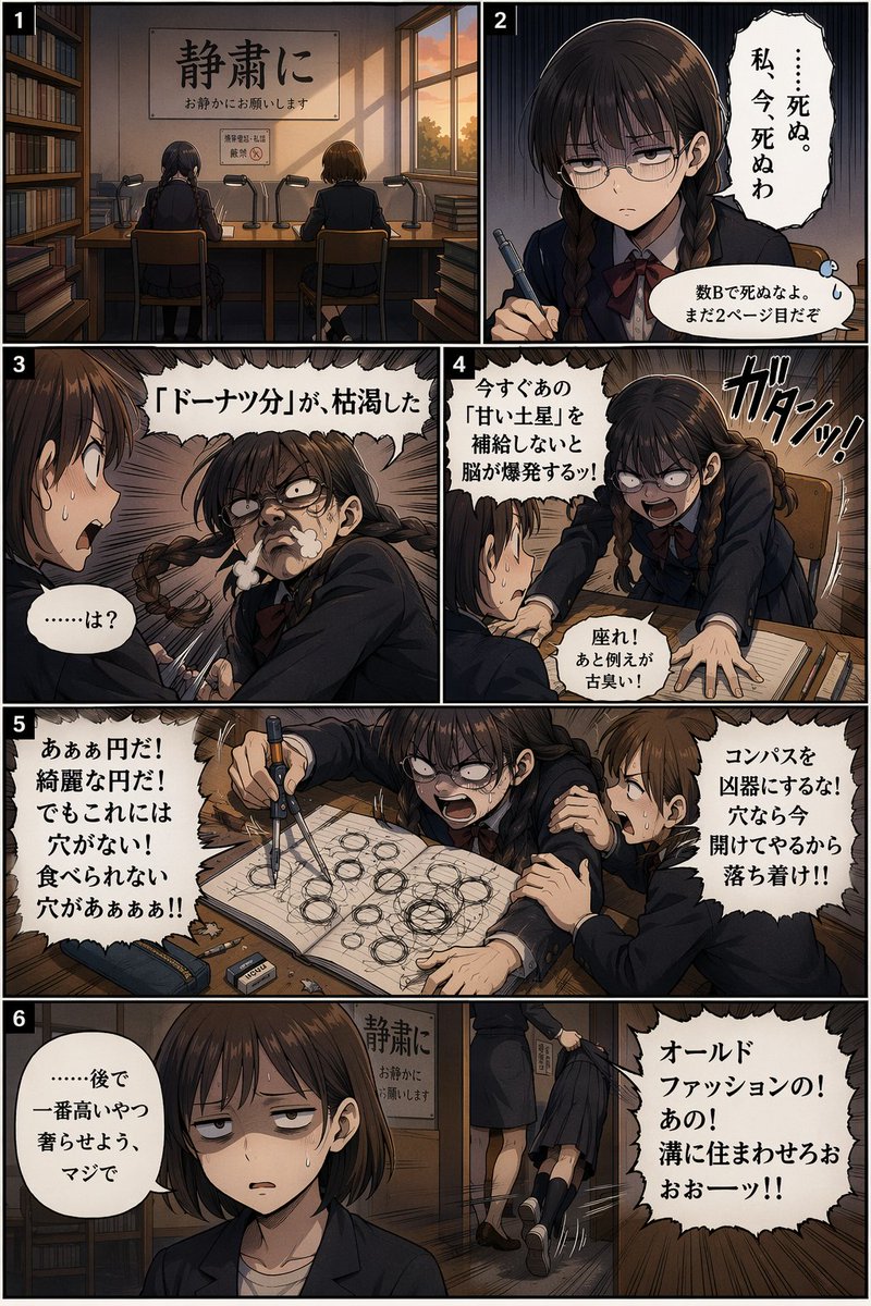 6-Panel Manga Page — Study Breakdown Comedy