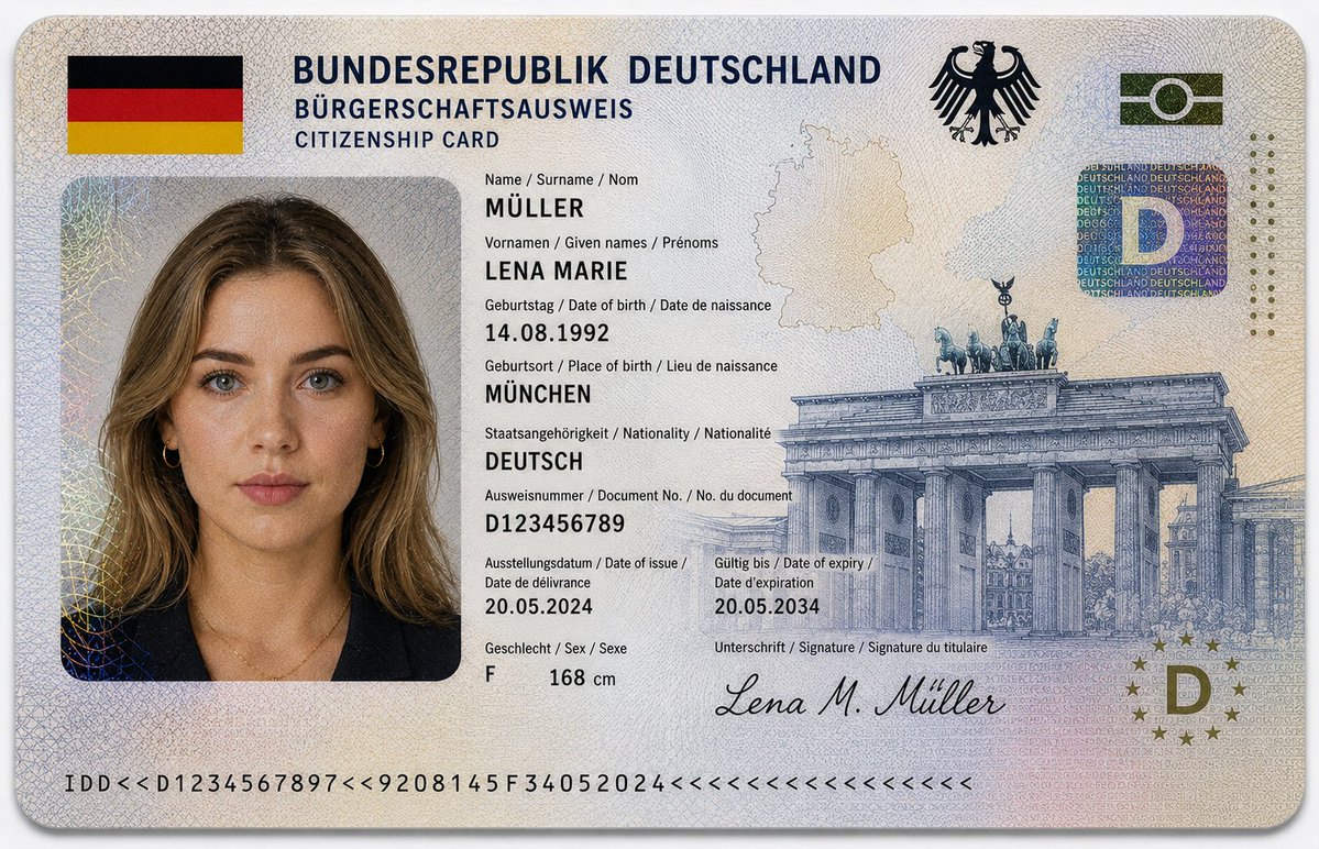 German ID Card Mockup — Ultra-Realistic Sora 2 Prompt
