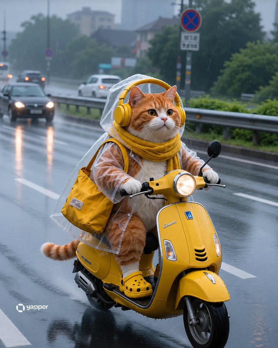 Cute Cat Riding Vespa in Rainy Japan — Cinematic AI Image Prompt