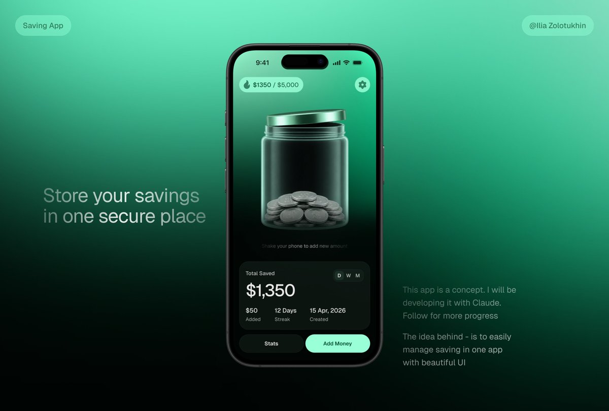 3D Glass Savings App Mockup — Mint UI Sora Prompt