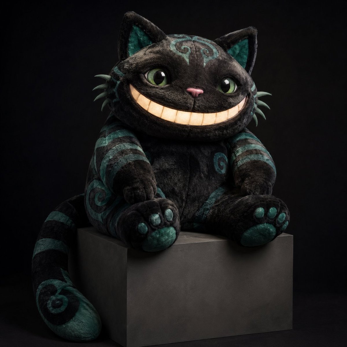 Cheshire Cat Plush Toy — Photorealistic Studio Prompt