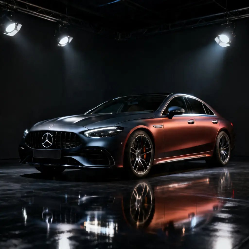 Cinematic AMG Studio Car Photography — Wet Floor Reflective Shot