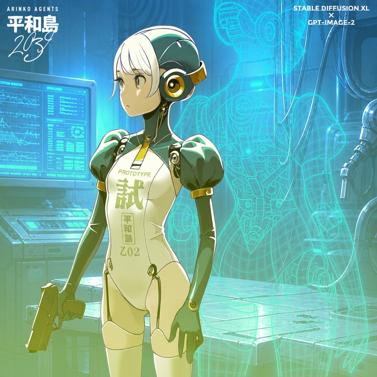 Anime Prototype Android Agent — Cybernetics Lab Poster Prompt