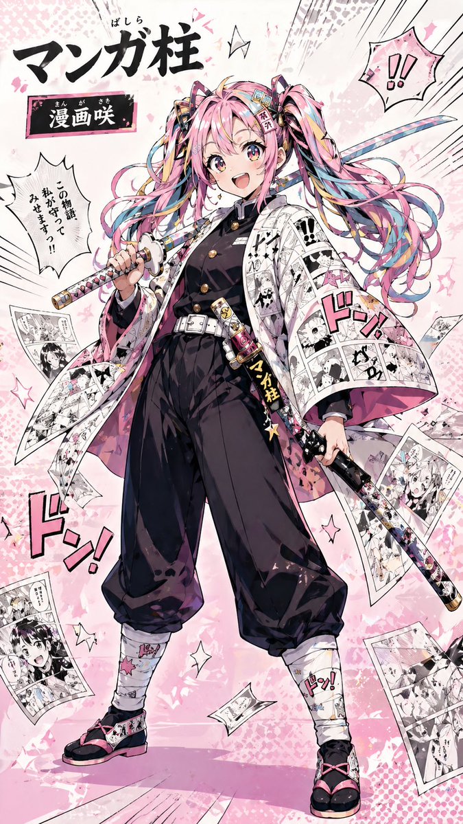 漫画柱动漫女剑士海报——活力女主角与漫画特效