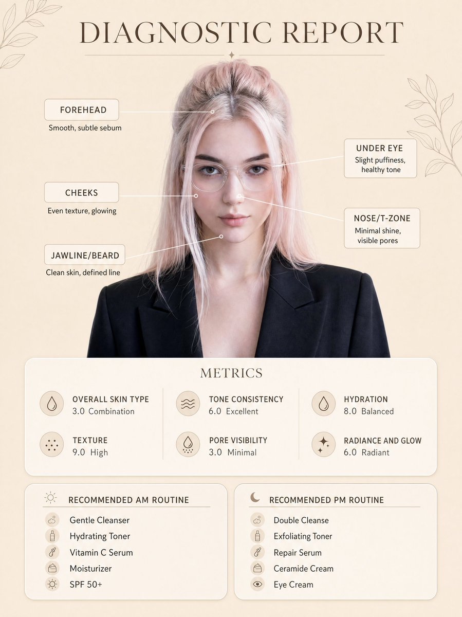 Skincare Diagnostic Report Poster — Minimalist Infographic Prompt