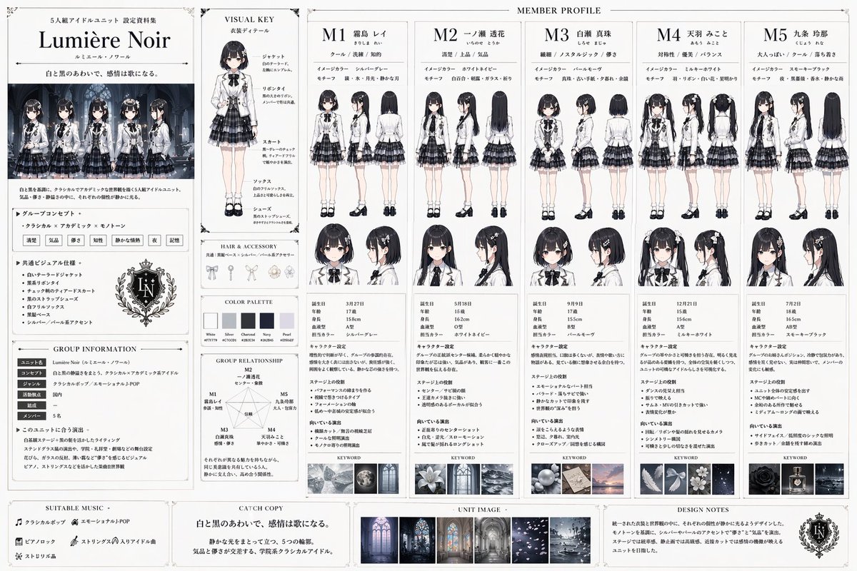 5-Member Idol Unit Design Sheet — Sora 2 Prompt