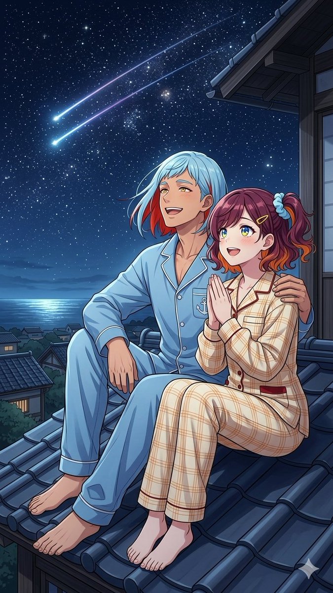 Starry Rooftop Couple — Anime Night Wallpaper Prompt