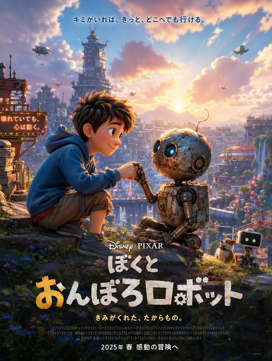 Studio Ghibli-Style Steampunk Robot Movie Poster Prompt
