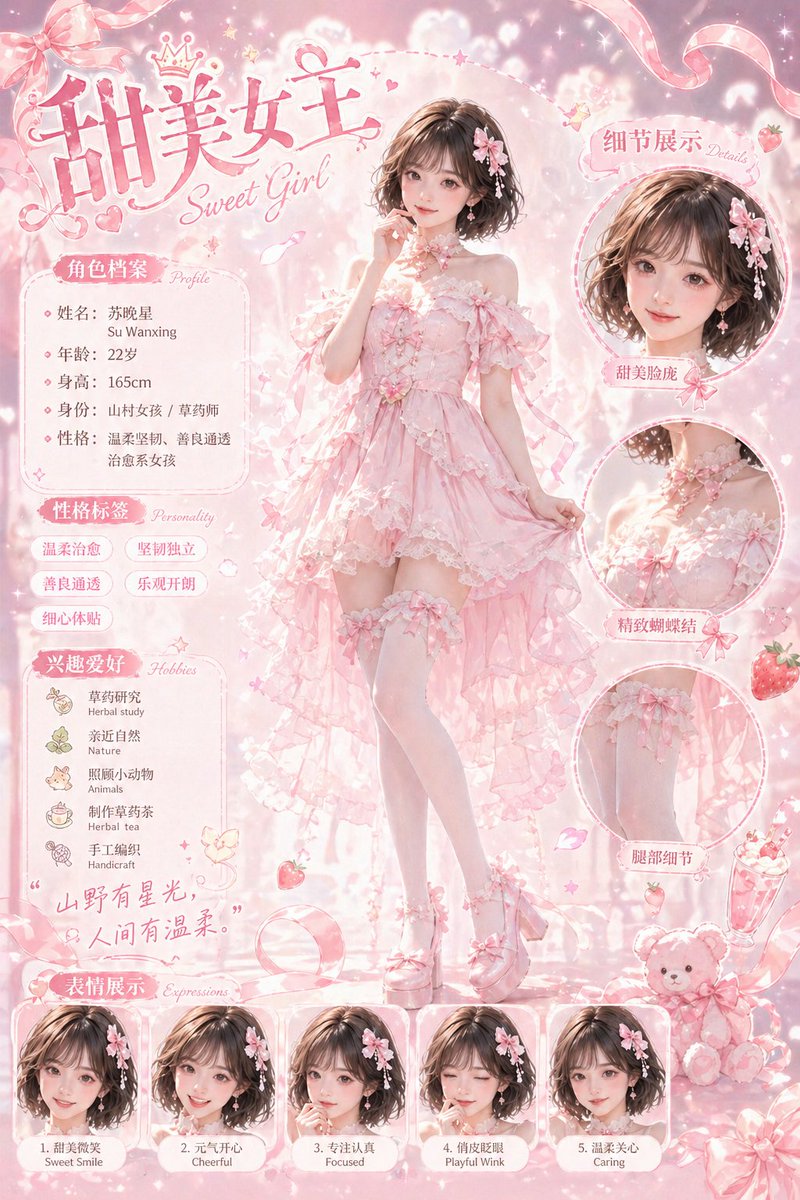 Pink Princess Anime Character Sheet — Sora 2 Prompt