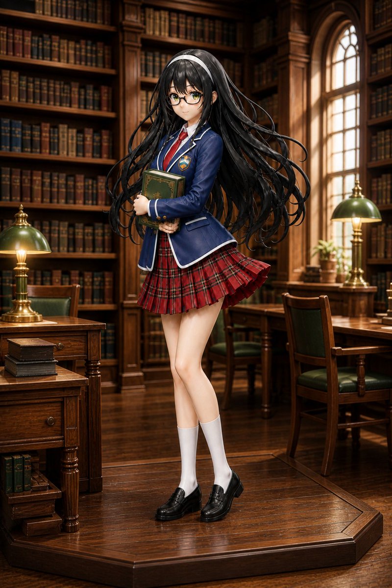 Anime Schoolgirl Library Diorama — Realistic Miniature Prompt