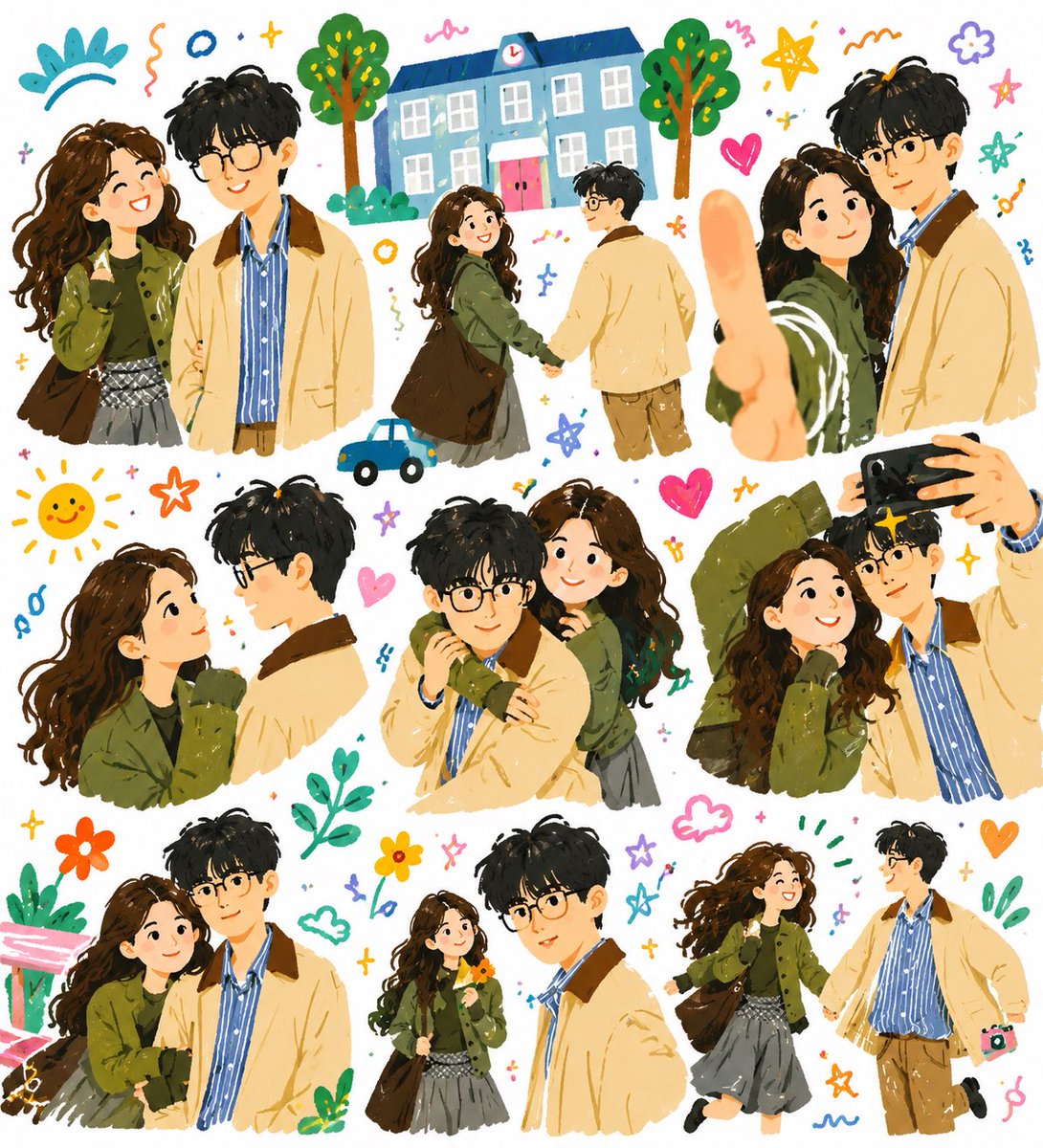 2.5D Couple Doodle Collage — Cozy Storybook Style Prompt