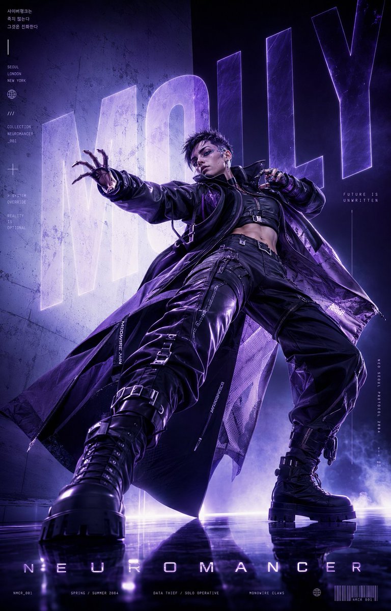 Cyberpunk Neuromancer Fashion Poster — Sora 2 Prompt