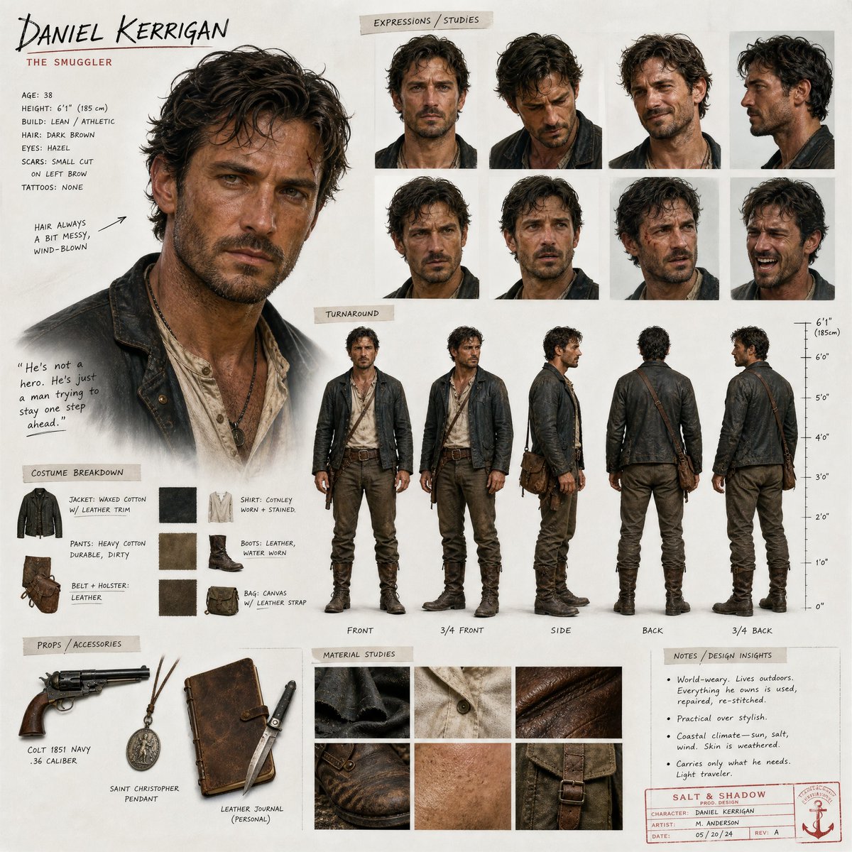 Cinematic Character Design Sheet — Hollywood Concept Art