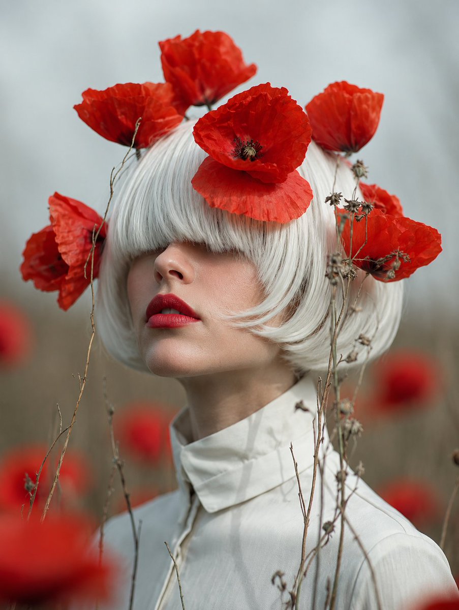 Faceless Woman in Red Poppies — Surreal Portrait Prompt