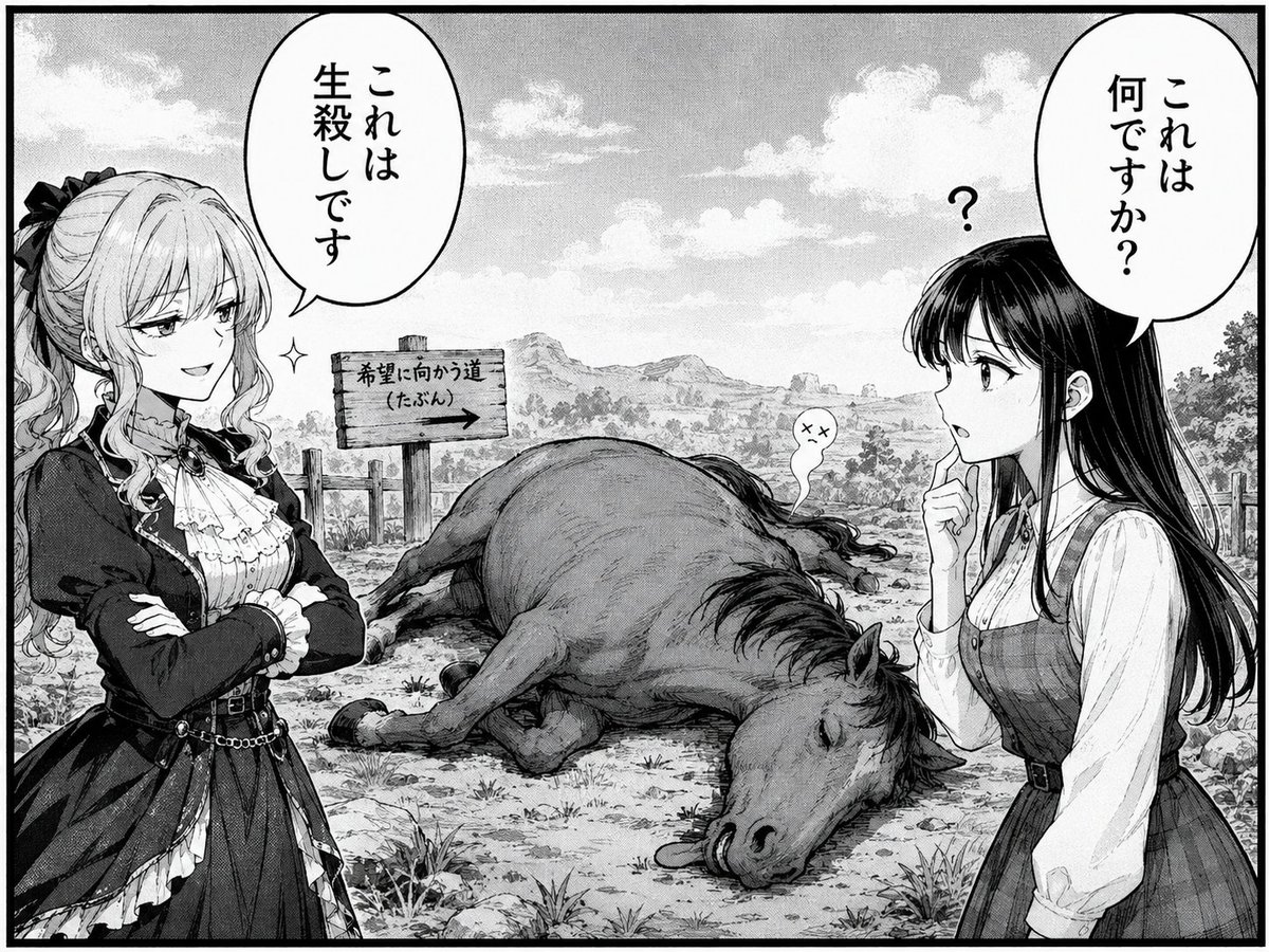 Seinen Manga Dead Horse Scene — Sora 2 Prompt