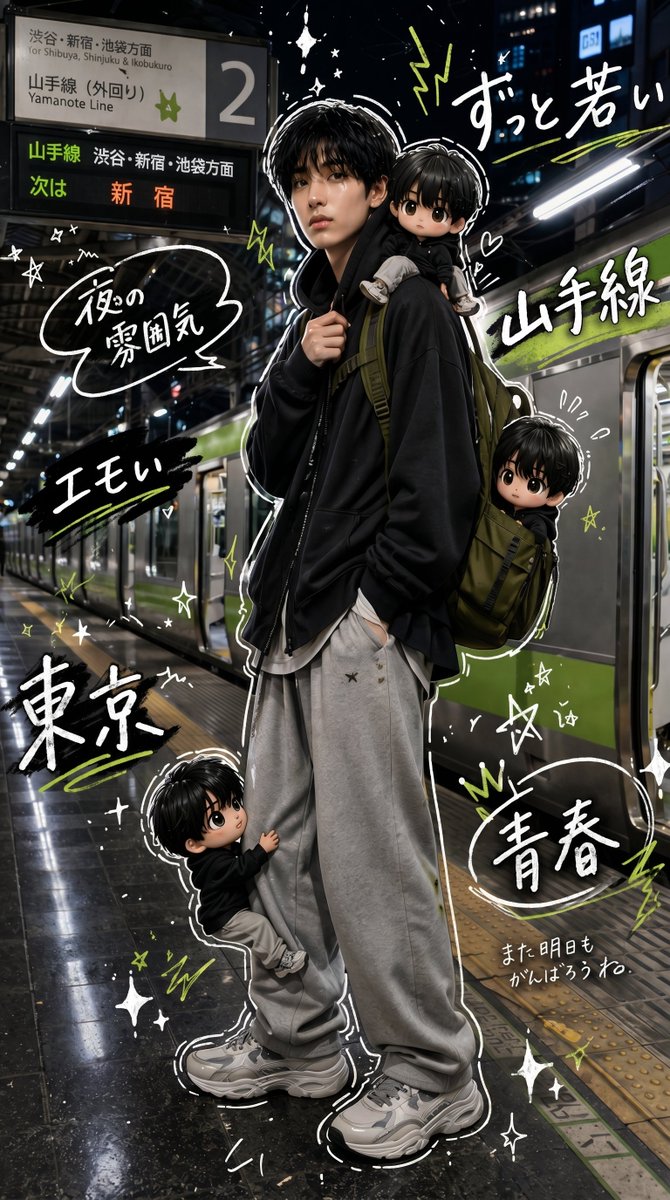 Tokyo Yamanote Line Streetwear Poster — Mixed-Media Anime Overlay