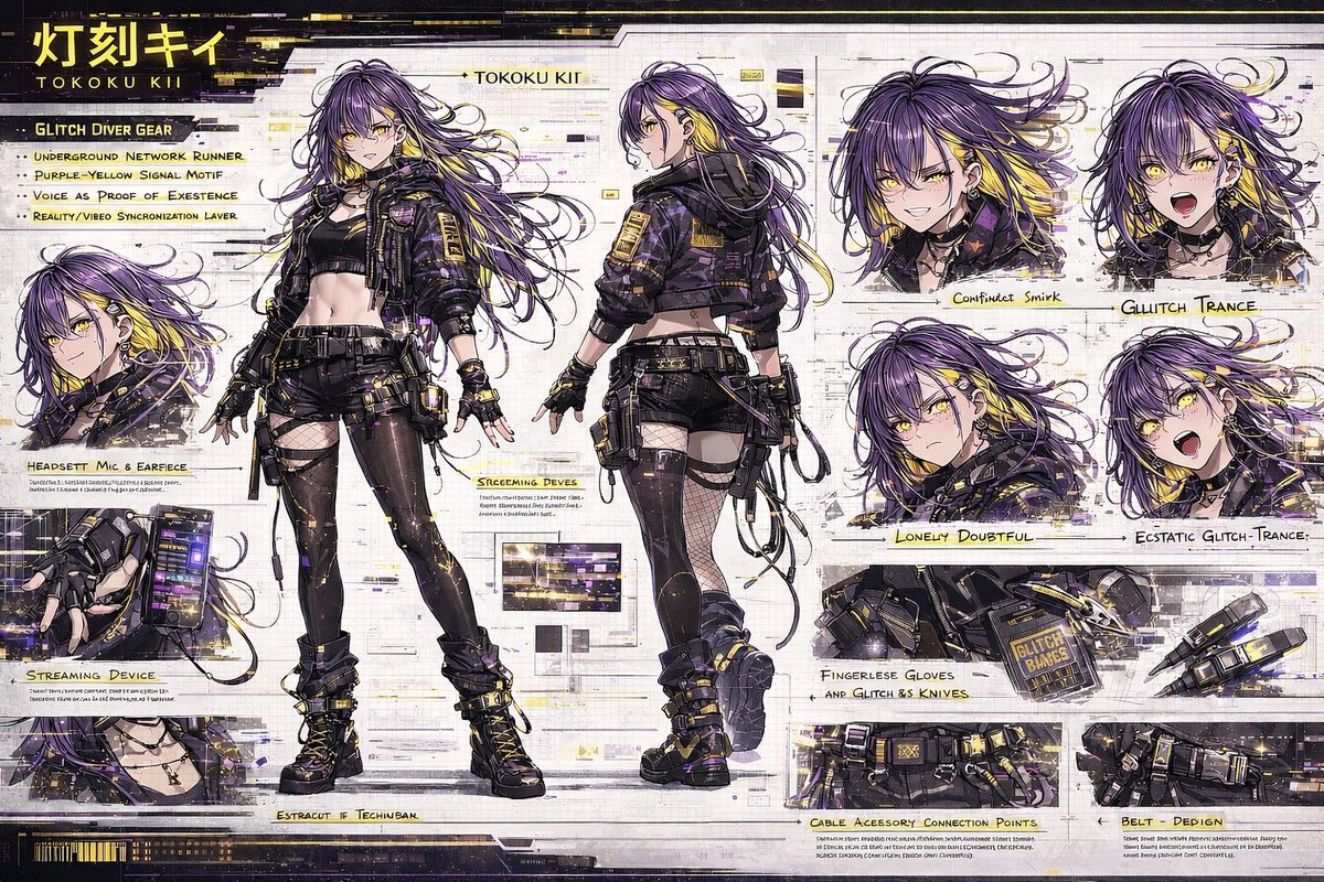Cyberpunk Glitch Diver Character Sheet — AI Prompt