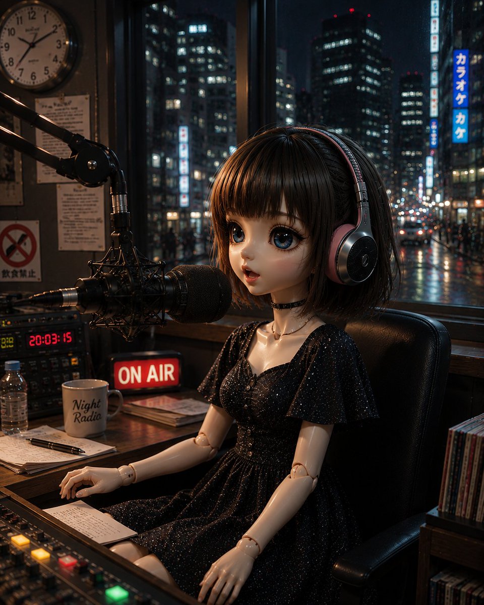 Anonymous Doll DJ — Cinematic Late-Night Radio Station Prompt