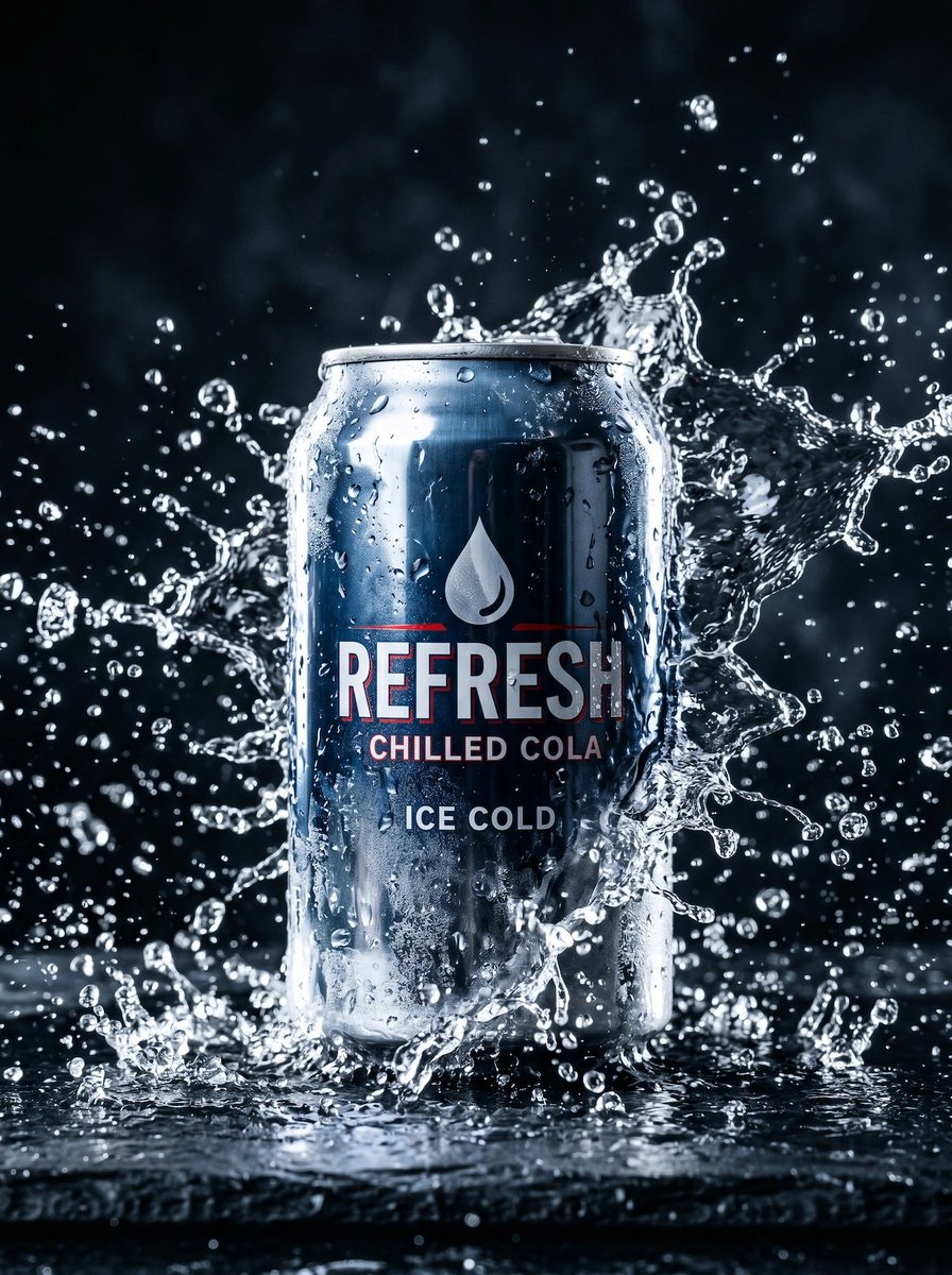 Splashy Soda Can — Cinematic Product Shot Prompt