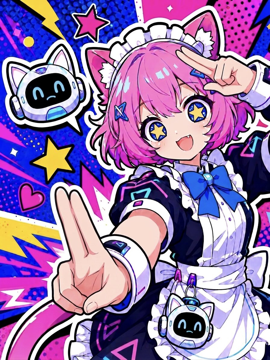 Cyber Catgirl Maid Sticker Pop Art — Sora 2 Prompt