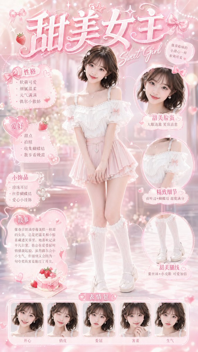 Sweet Princess Character Card — Soft Pink Idol Style Prompt